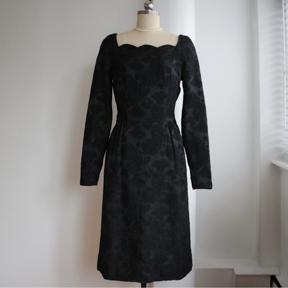 Rare 1950’s Black Brocade Evening Dress - Picture 2 of 6